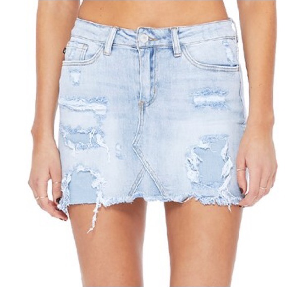 blue distressed denim skirt